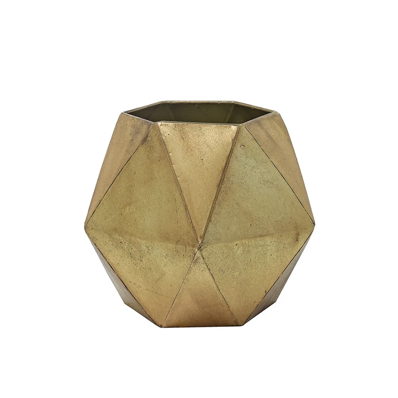 MQ7807OG Portacirio Geométrico Metal Oro Grande 26x30cm.