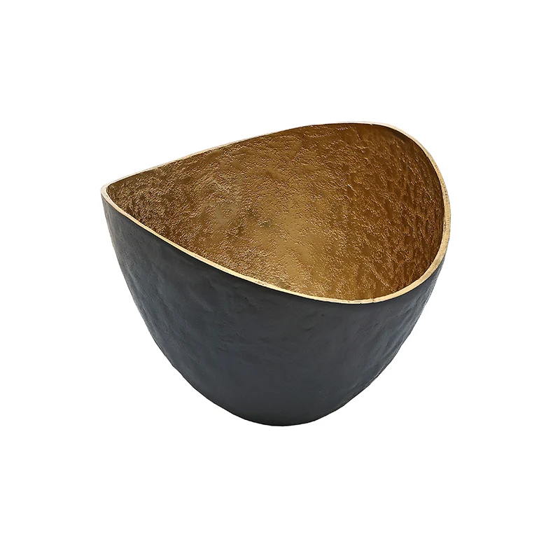 MINO4550 Centro Tazón Metal Negro y Oro Grande 30 cm.