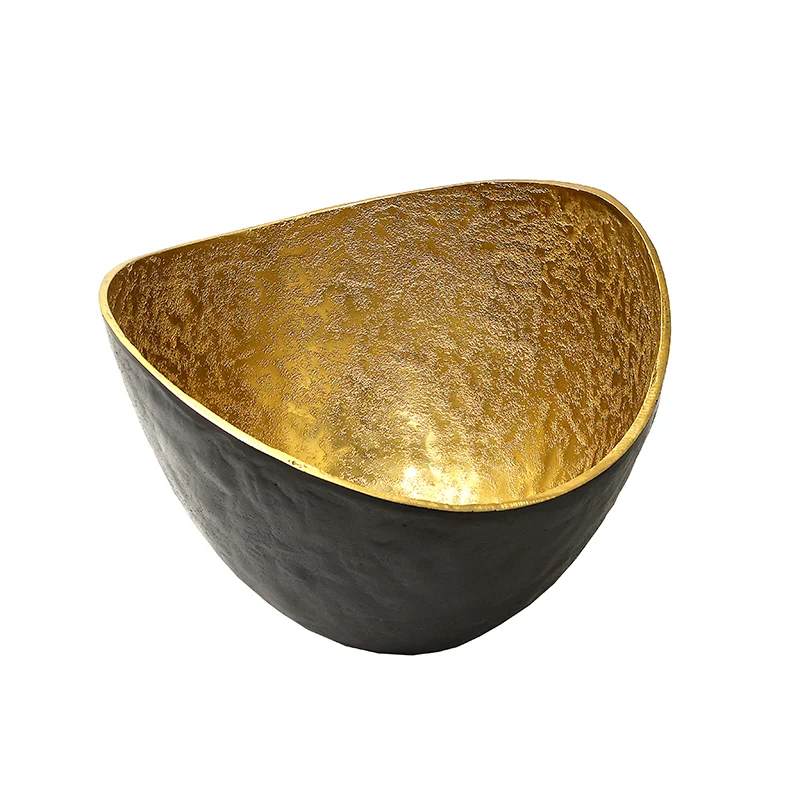 MINO2270 Centro Tazón Metal Negro y Oro Chico 24 cm.