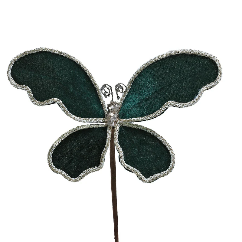 XH712SV Rama Mariposa Chica Terciopelo Verde con Ribete 39 cm.