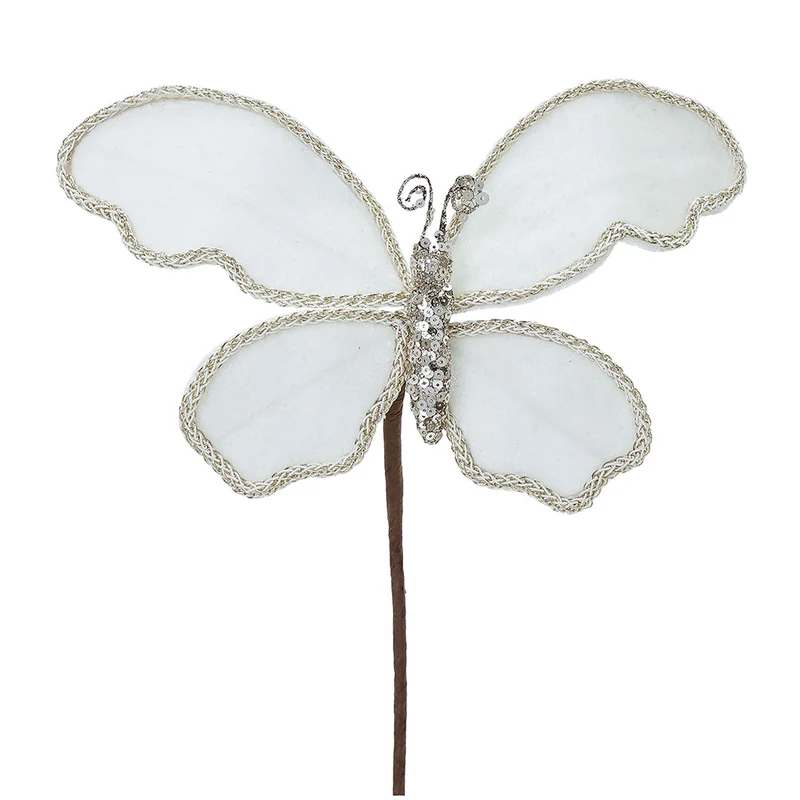 XH712SCR Rama Mariposa Chica Terciopelo Crema con Ribete 39 cm.