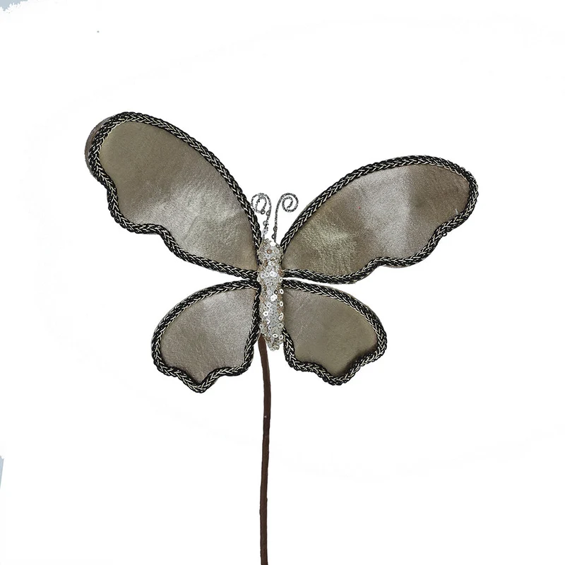 XH712SCH Rama Mariposa Chica Terciopelo Champaña con Ribete 39 cm.