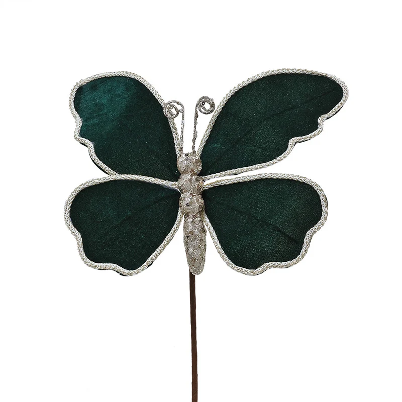 XH712LV Rama Mariposa Grande Terciopelo Verde con Ribete 55 cm.