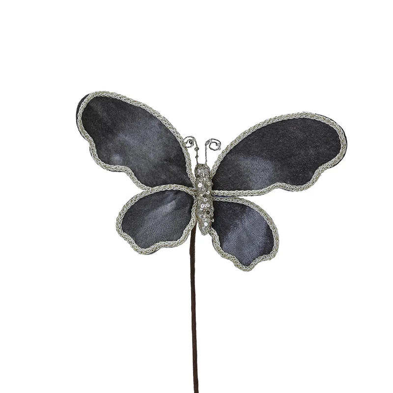 XH712LG Rama Mariposa Grande Terciopelo Gris con Ribete 55 cm.