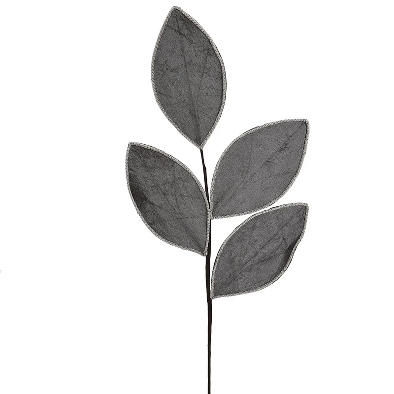 XH344G Rama 4 Hojas Terciopelo Gris con Ribete 83 cm.