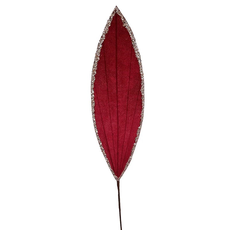 XH062B Rama Gran Hoja Terciopelo Rojo con Ribete Pedreria 106 cm.