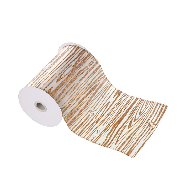 CR236BFO Listón Tronco Blanco con Frost Oro 15 Cm. x 9 Mts.