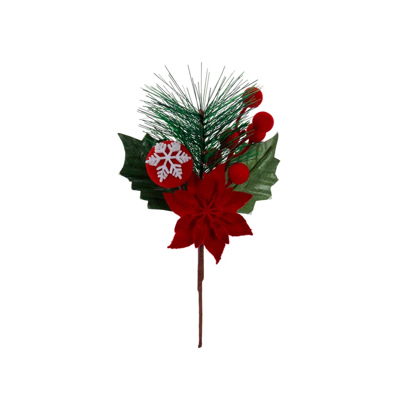 Art.12853 Pick Nochebuena Terciopelo/Esfera/Copo 22cm 1pz