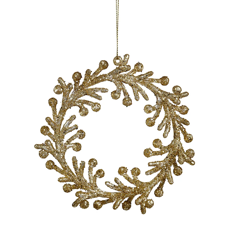 RH0683O Ornamento Corona Flores Oro 14 Cm.