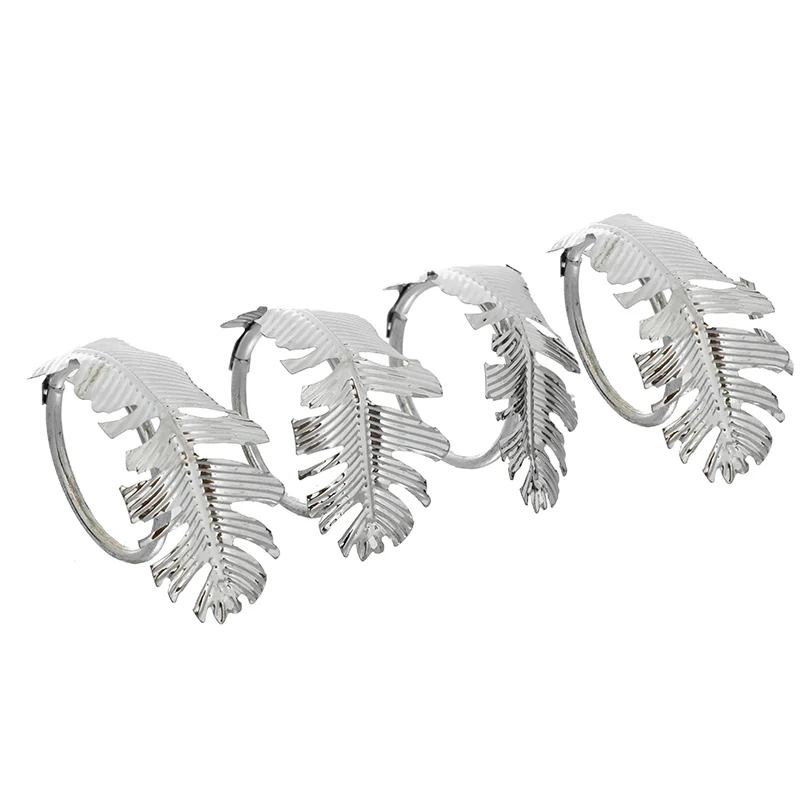 RH9689P Set 4 Servilleteros Hoja Palma Plata 10 Cm.