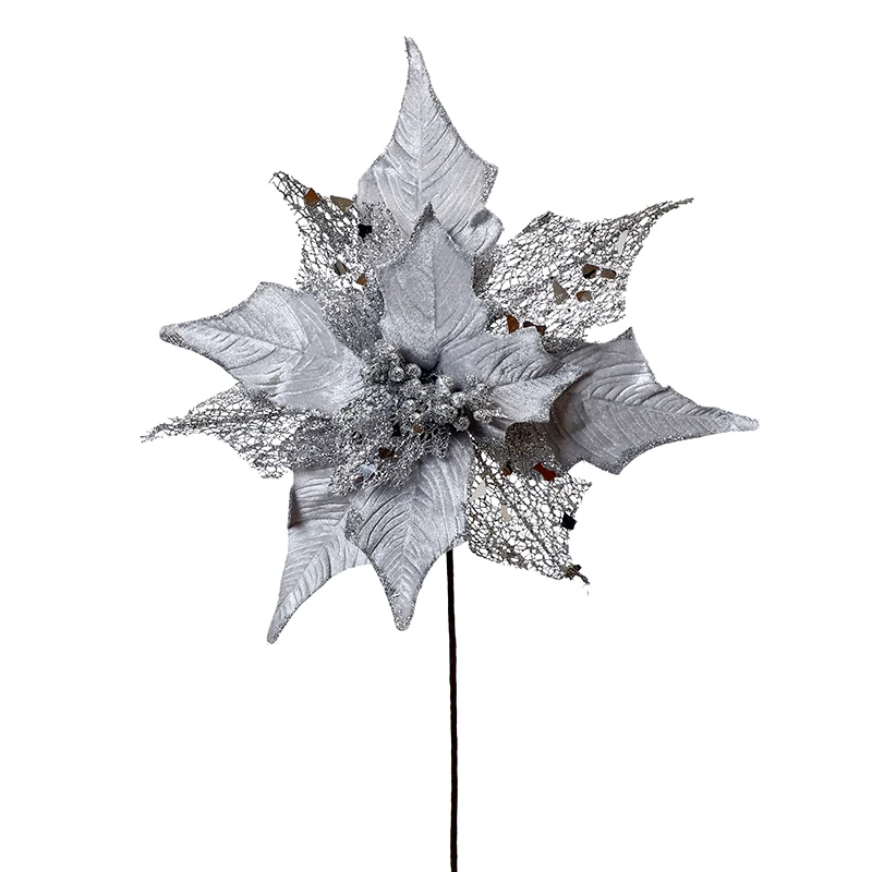 XH219 Nochebuena Terciopelo Gris y Filigrana Plata 40(D)X64(A) Cm.