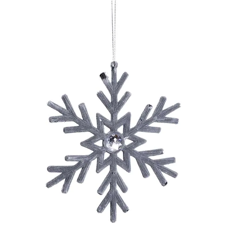 RH98589G Ornamento Copo De Nieve Terciopelo Gris 15 Cm.