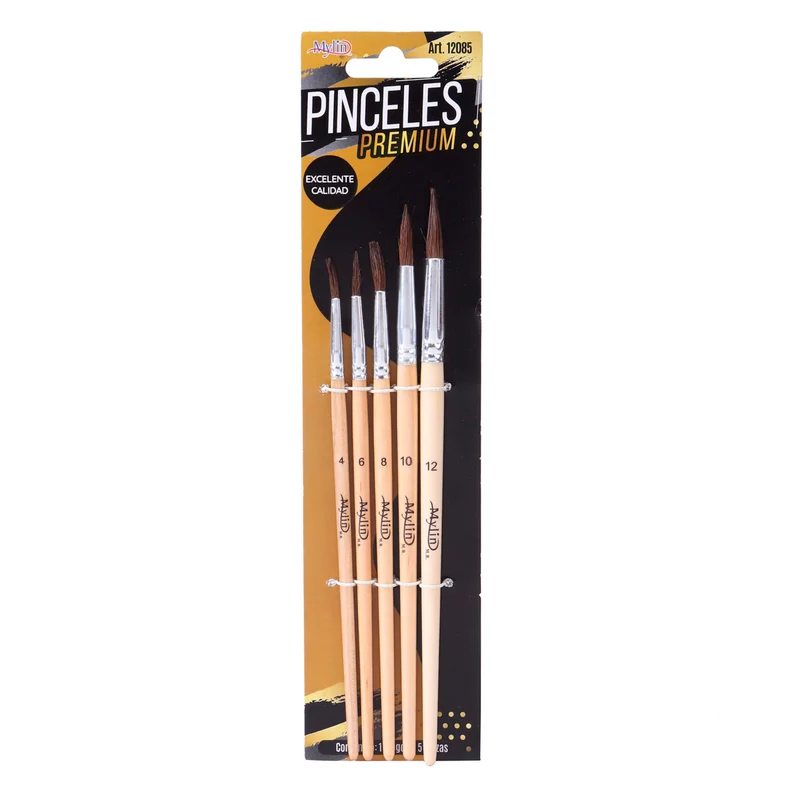 Art.12085 Juego Pincel Redondo Natural Premium varios tamaños 5pz