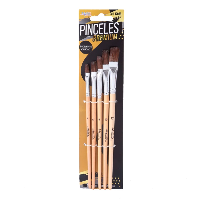 Art.12086 Juego Pincel Plano Natural Premium varios tamaños 5pz