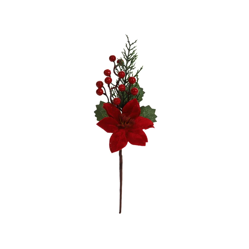 Art.12938 Pick Nochebuena terciopelo/Cereza 30cm 1pz