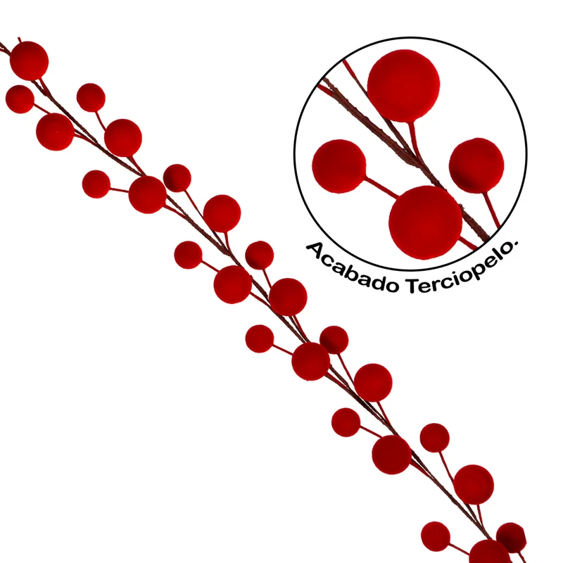 Art.12901 Guía Cereza terciopelo con 32 cerezas 125cm 1pz