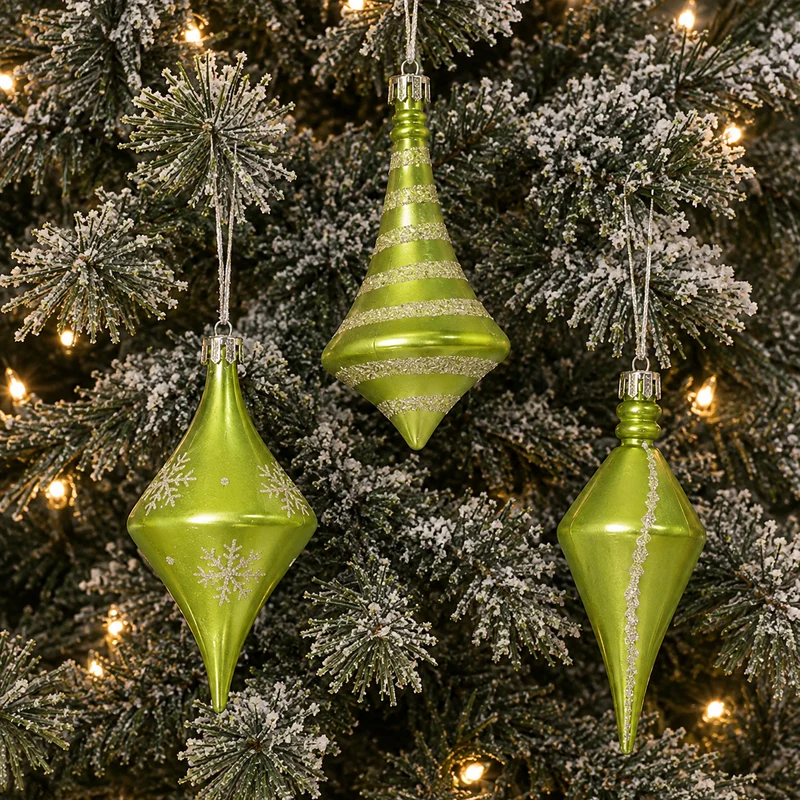 Set 3 Ornamentos Trompo Verde 10 cm