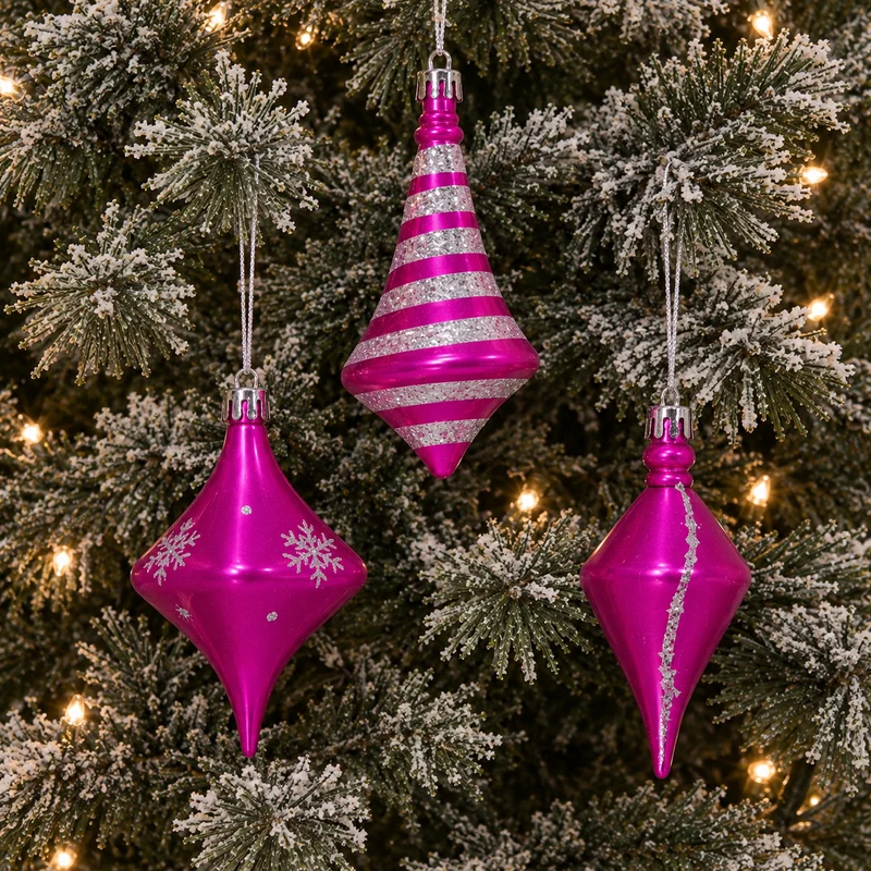 Set 3 Ornamentos Trompo Fucsia 10 cm