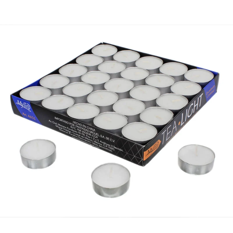 Art.4651 Caja Tea Light sin Aroma 1.8x3.7cm 50pz