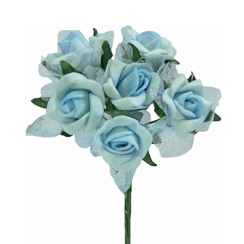 Art.1556 Ramito X6 Flores De Fomi Con Organza 10.5cm 1pz
