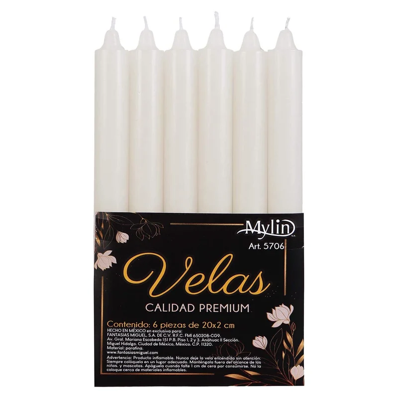 Art.5706 Paquete Velas Lisas 20x2cm 6pz