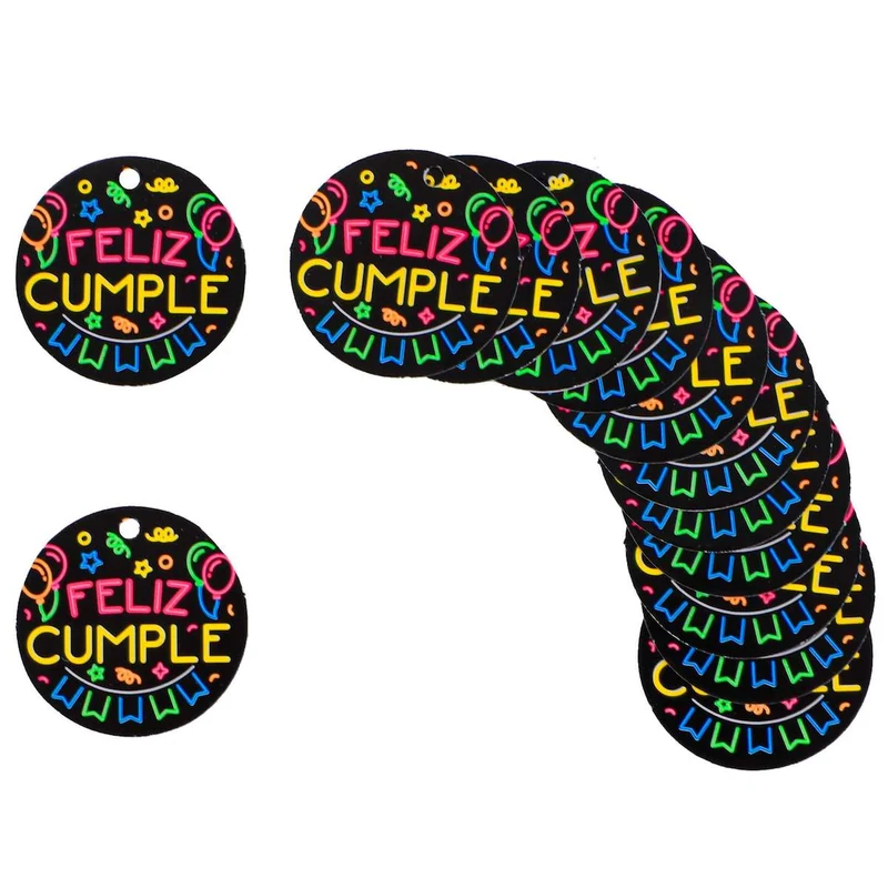 Art.4503 Tarjeta Neón Feliz Cumple 3.5x3.5cm 24pz
