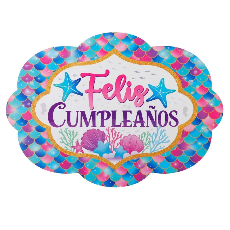 Art.4496 Letrero Feliz Cumpleaños Sirena 43x60cm 1pz