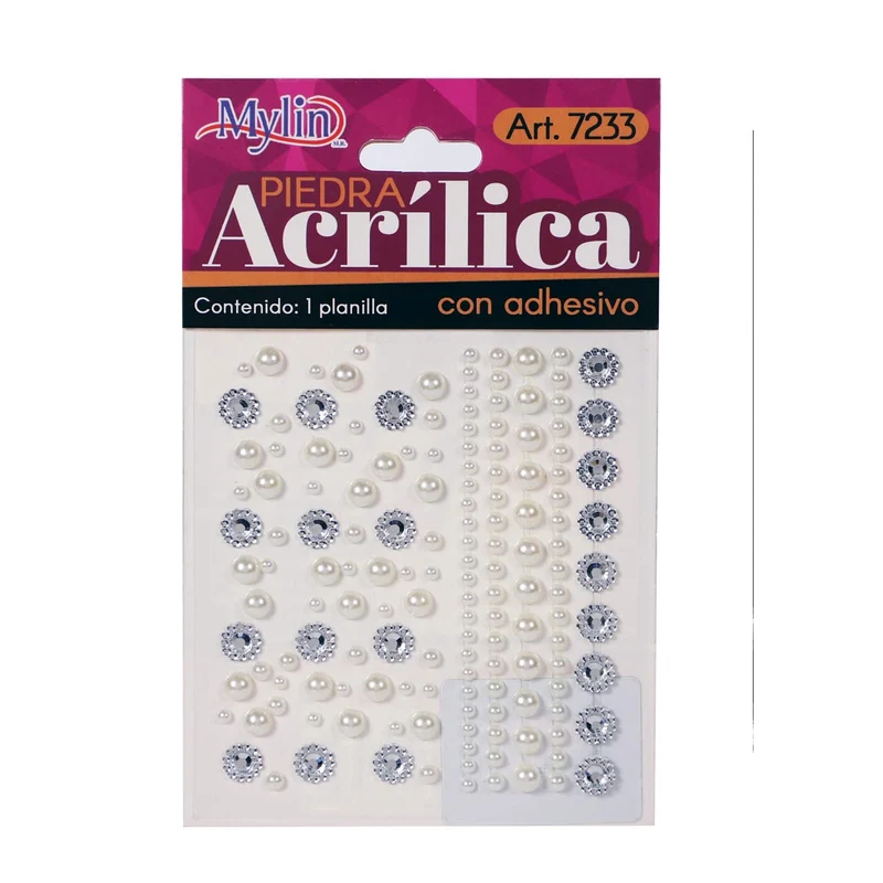 Art.7233 Perla Acrílica Con Adhesivo Varios Tamaños 1 Planilla (Aprox 150pz)