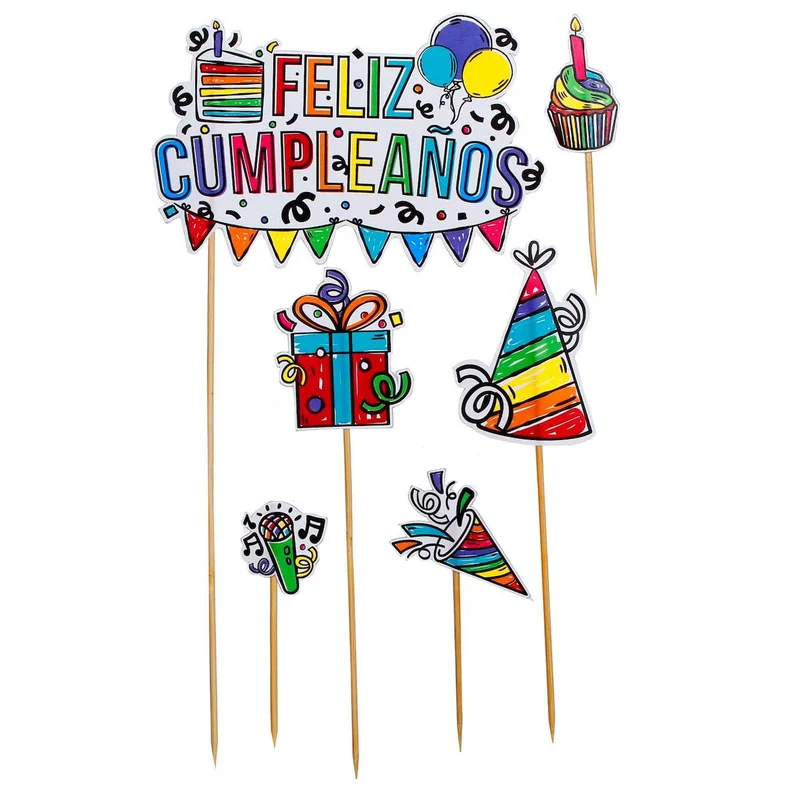 Art.6762 Adorno Pick Feliz Cumpleaños 6pz