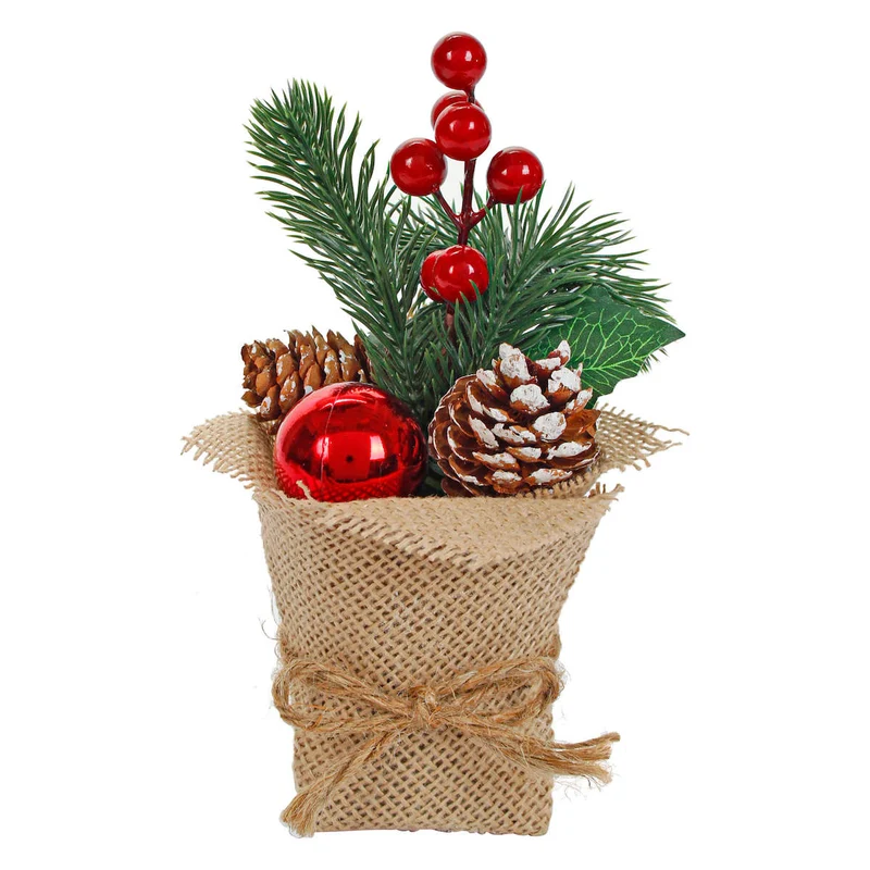Art.1444 Arreglo Base Yute Pino Con Cerezas 20cm 1pz