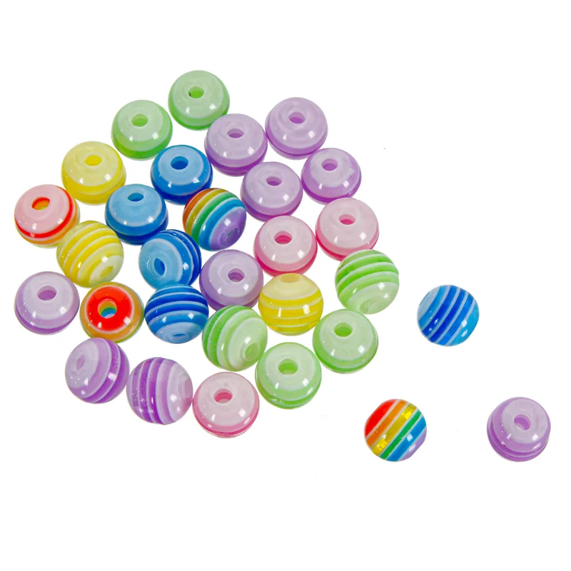 Art.1371 Cuenta Plástica Redonda Rayada 6mm 100pz