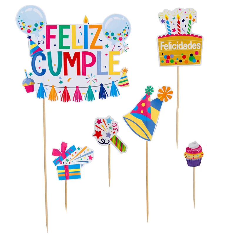Art.11465 Adorno Pick Feliz Cumpleaños 6pz