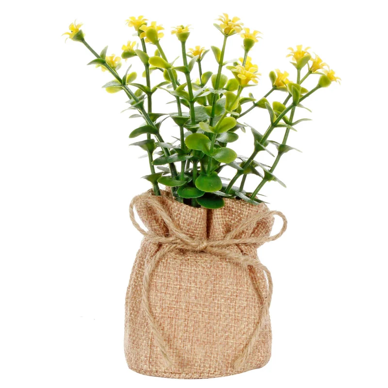 Art.10535 Planta Con Flor Base De Yute 15cm 1pz