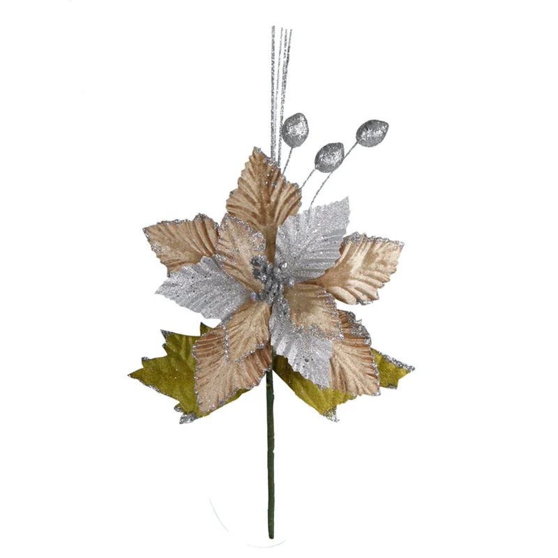 Art.7934 Nochebuena Fina Metálica/Terciopelo 33cm 1pz