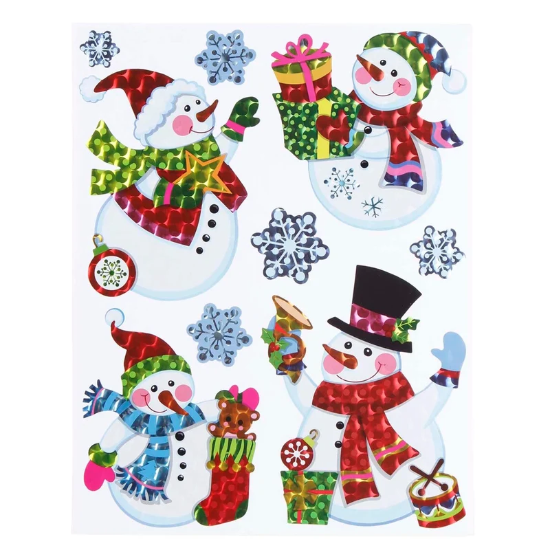 Art.7787 Calcomanía Decorativa Láser Muñeco de Nieve Varios Tamaños 1 planilla (Aprox 9pz)