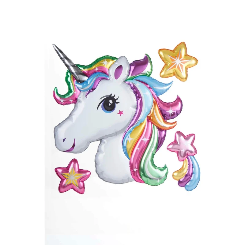 Art.7498 Calcomanía Decorativa Unicornio Globo Varios Tamaños 1 Planilla (Aprox 4pz)