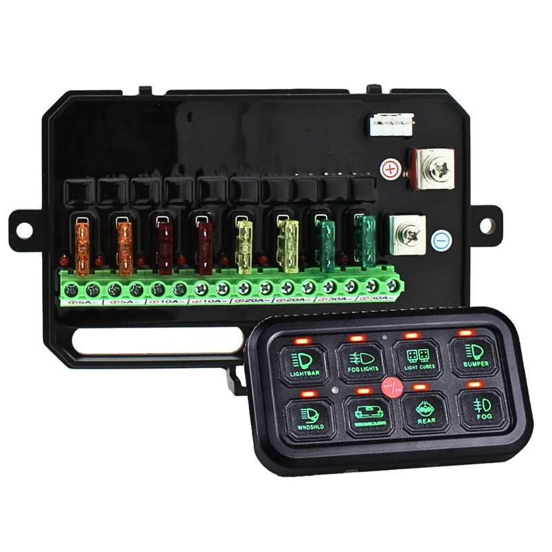 Panel de control de 8 vías con caja de fusibles y relés